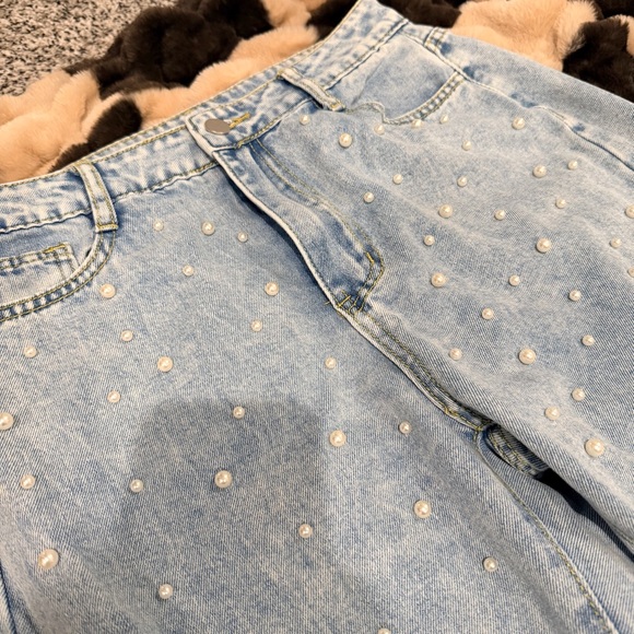 Pearl Embellished Light Blue Jeans - Picture 1 of 4